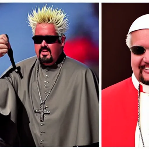 KREA guy fieri dressed as the pope, people are cheering for him, the