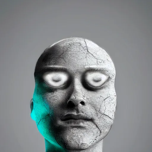KREA a sculpture made of water in the shape of a human head, on the
