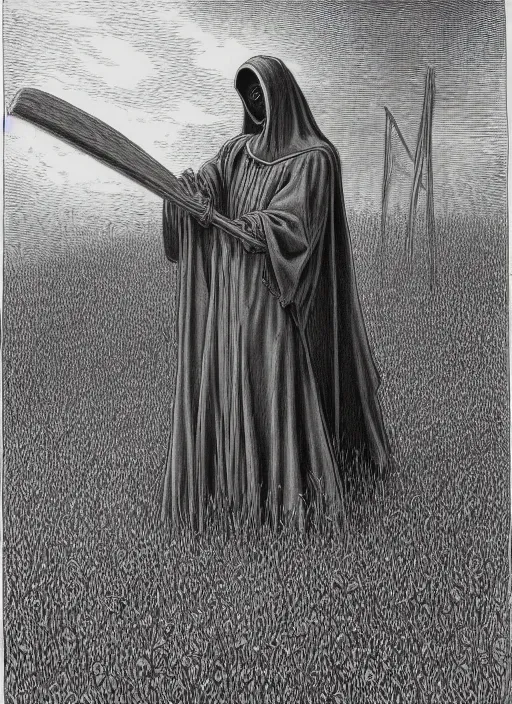 KREA - faceless grim reaper with veil over face holding scythe at ...