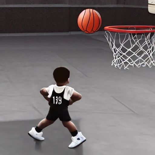 KREA a baby dunking a basketball, cinematic, dramatic, epic