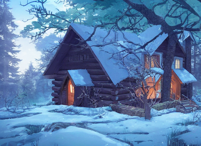 KREA A witches cabin in the woods, peaceful and serene, incredible