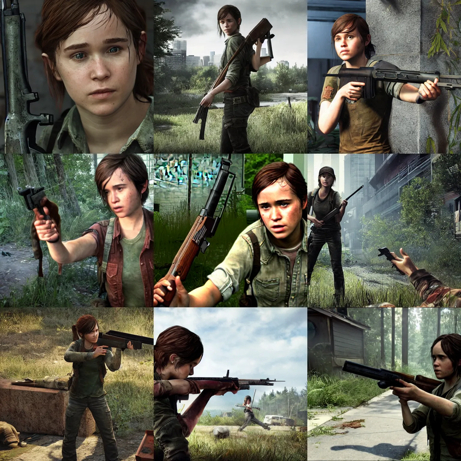 KREA Ellen Page as Ellie from the Last of Us, holding a rifle, screenshot