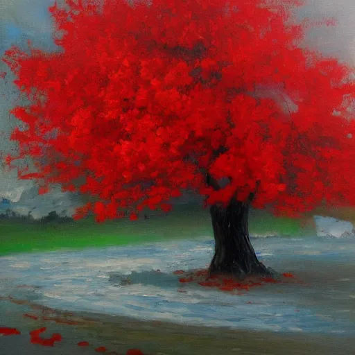 KREA impressionist oil painting, reds and black, the concepts of