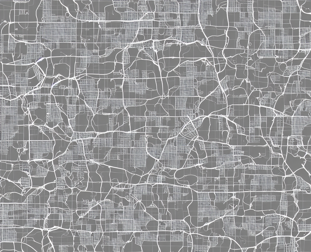 Muted White on Grey Vector map of a little town covered with tiny