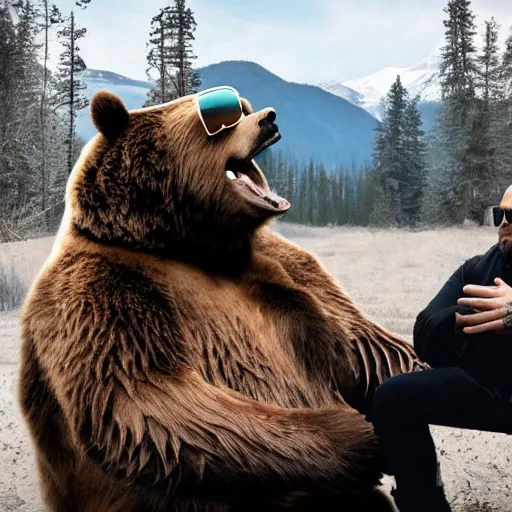 KREA Photo of an oversized grizzly bear wearing sunglasses and a