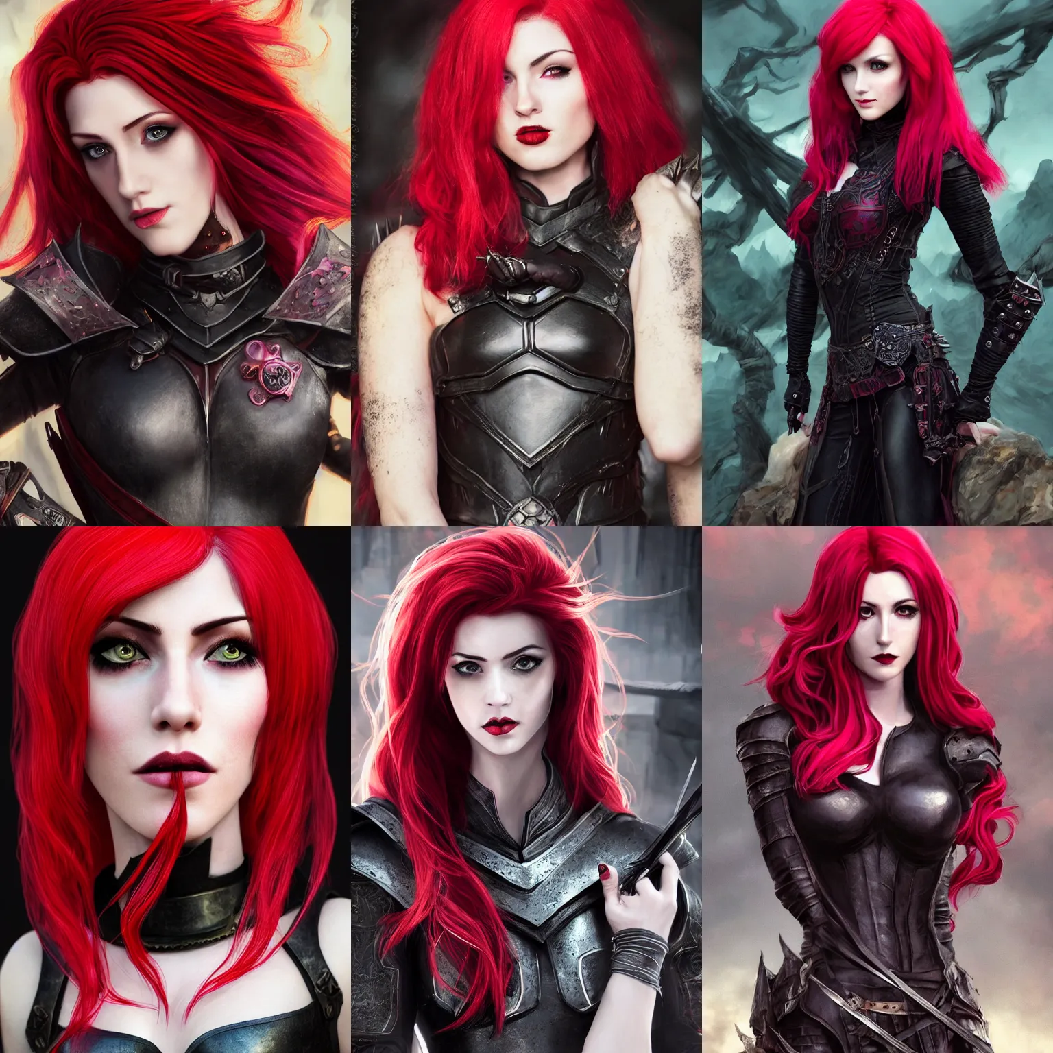 KREA Beautiful Rogue lady, red hair, Blackpink leather armor, high
