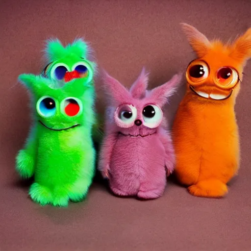 KREA photo of long furbies made of meat intertwining