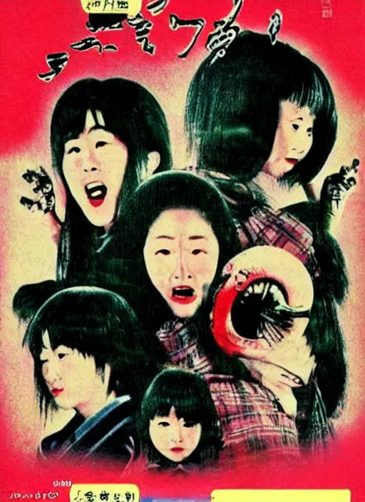 KREA vintage japanese movie poster with nightmarish monsters, from a
