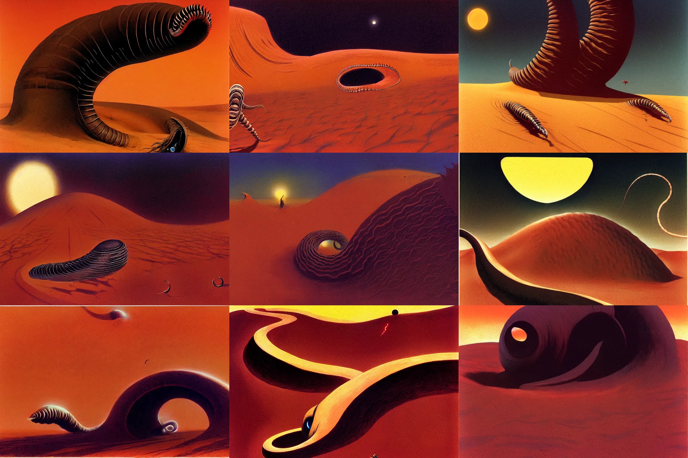 KREA dune, huge sandworm unleashed out of sand in a desert, worm
