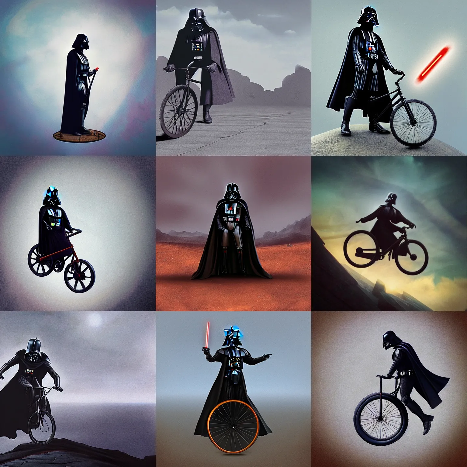 KREA “detailed matte painting of darth vader riding a unicycle”
