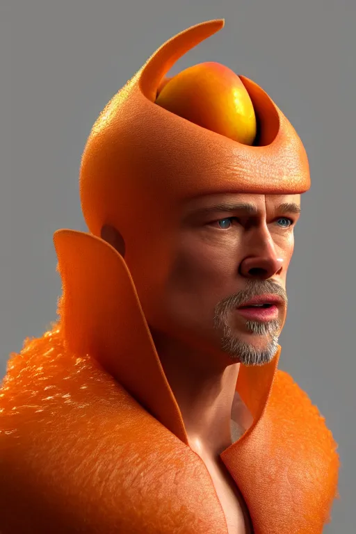 KREA brad pitt in a peach fruit pit costume, peach pit as face, ef 8