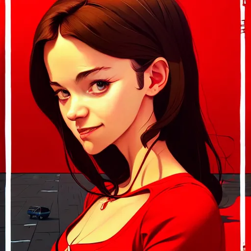 KREA portrait of cute girl in a red dress, gta v cover art