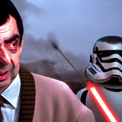 KREA mr bean in star wars, running away from storm troopers firing lasers