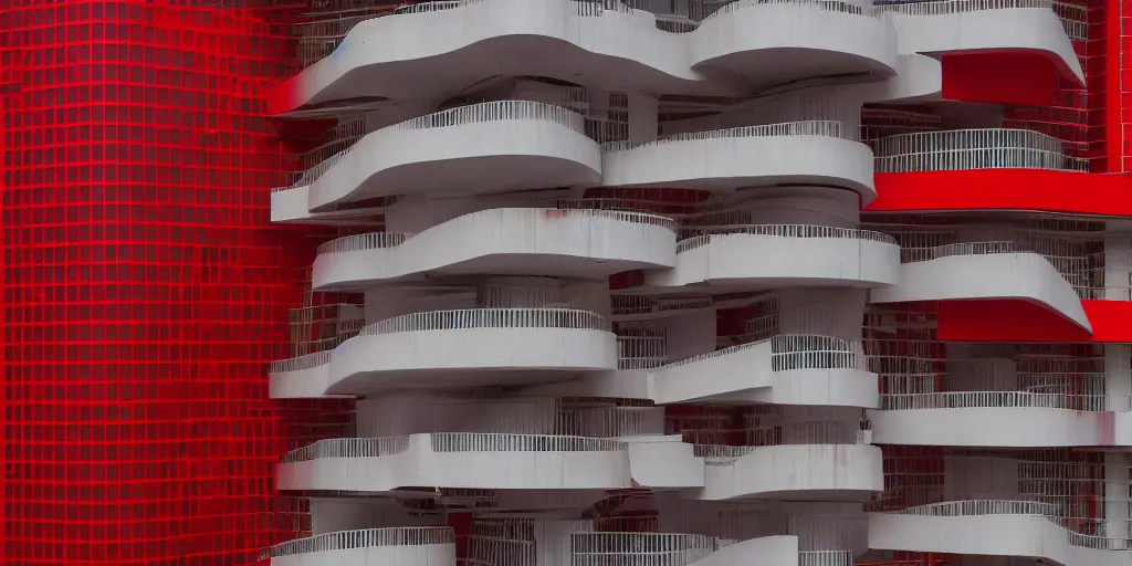 KREA extremely beautiful architecture photo of a red black yellow and