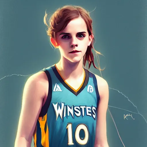 KREA portrait of teen emma watson in an nba minnesota timberwolves