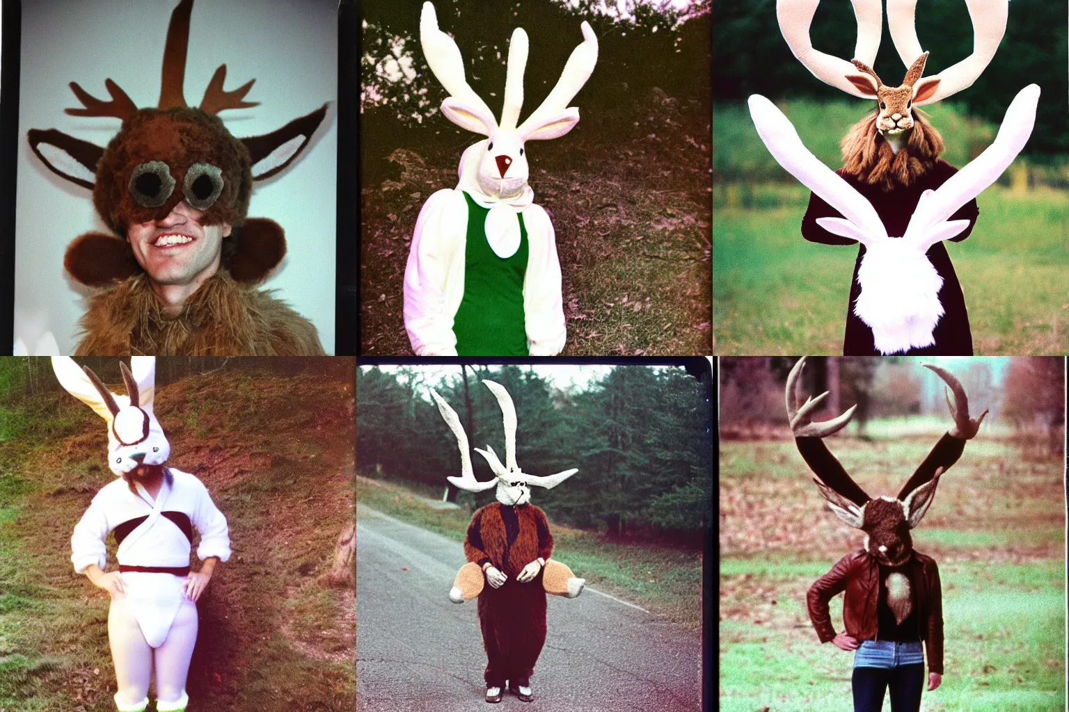 KREA eighties amateur photography, homemade jackalope costume, kodacolor