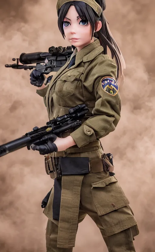 toy photo, grabbing a rifle, school uniform, portrait of the action figure of a girl, anime toy photo, grabbing a rifle, school uniform, portrait of the action figure of a girl, anime