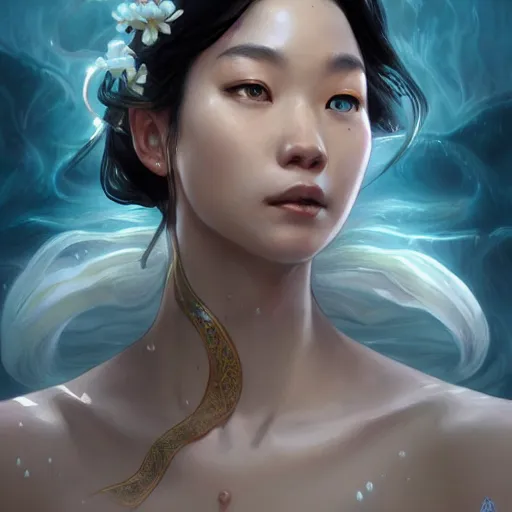 KREA Asian female water elemental, lifelike, portrait, highly