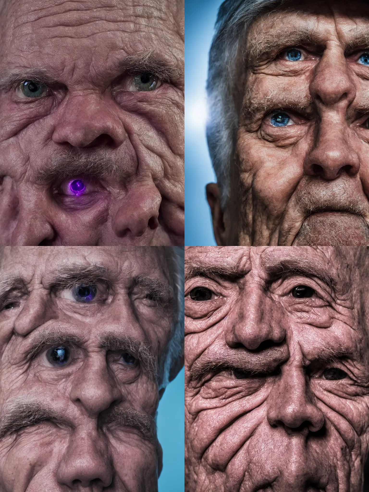 KREA an ultra wide fish eye close up portrait photo of a 7 0 year old