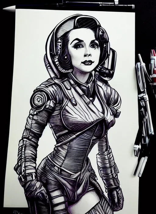 KREA ballpoint pen drawing d & d style retro sci fi pilot pinup