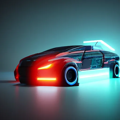 KREA full shot of a box shaped sci fi flying vehicle made from