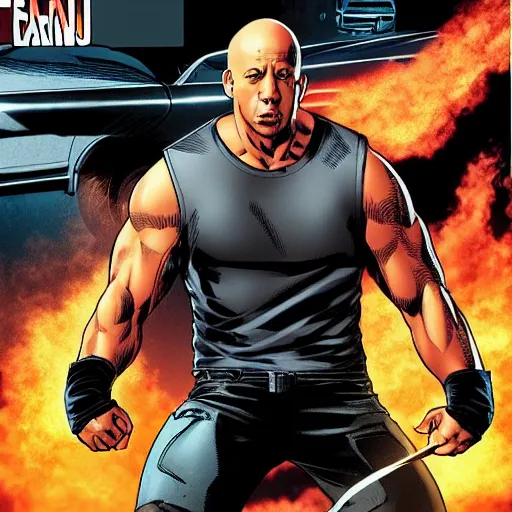 KREA Vin Diesel as a comic book hero fighting off evil,, 4k, comic